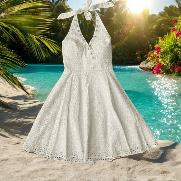 NWOT Lilly Pulitzer Willa Midi Dress White Halter Fit and Flare eyelet size 4 - Picture 1 of 9